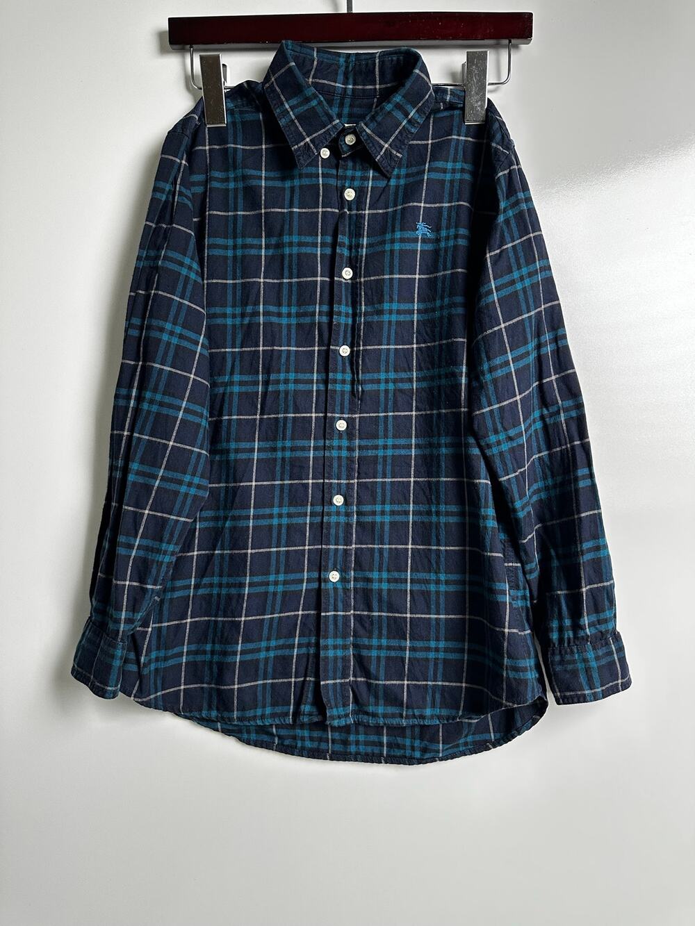Burberry Kids Wool Silk Blend Check Button Up Shirt Plaid 12Y EKD